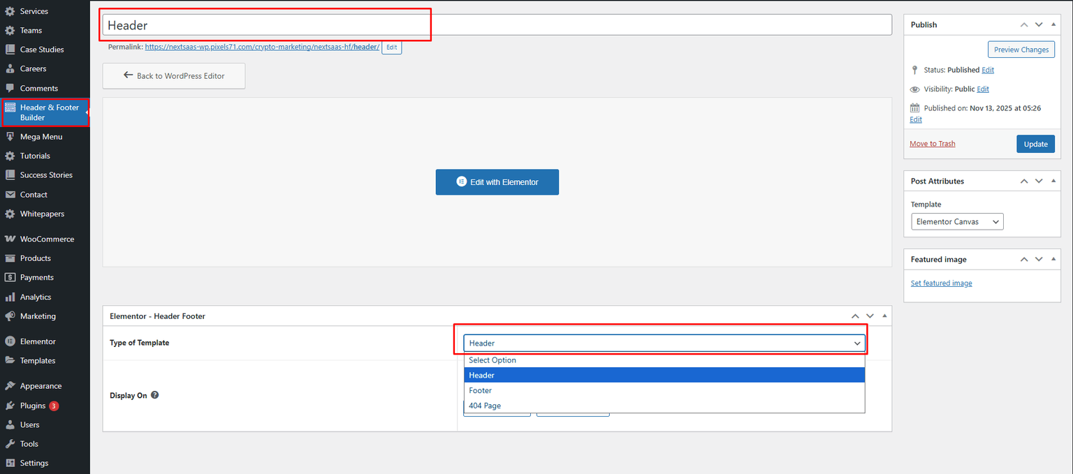 Header Builder in Elementor!
